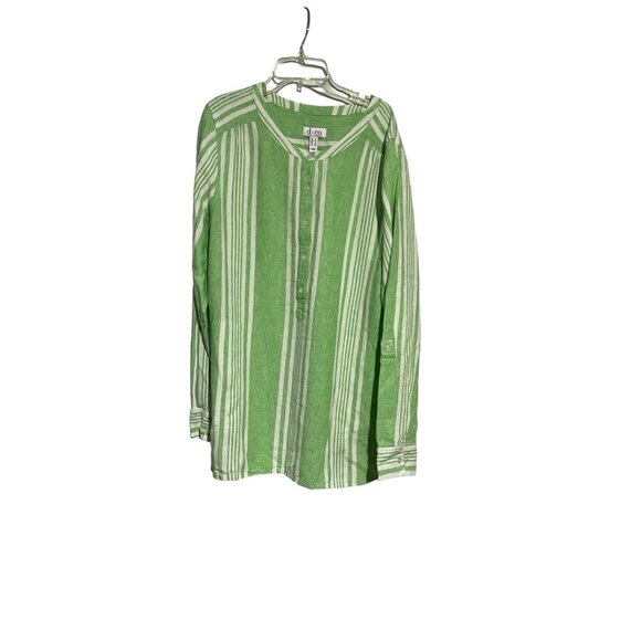Women'sButton Down Striped Tunic Linen  Laganlook Shirt Green Size L - Picture 1 of 6